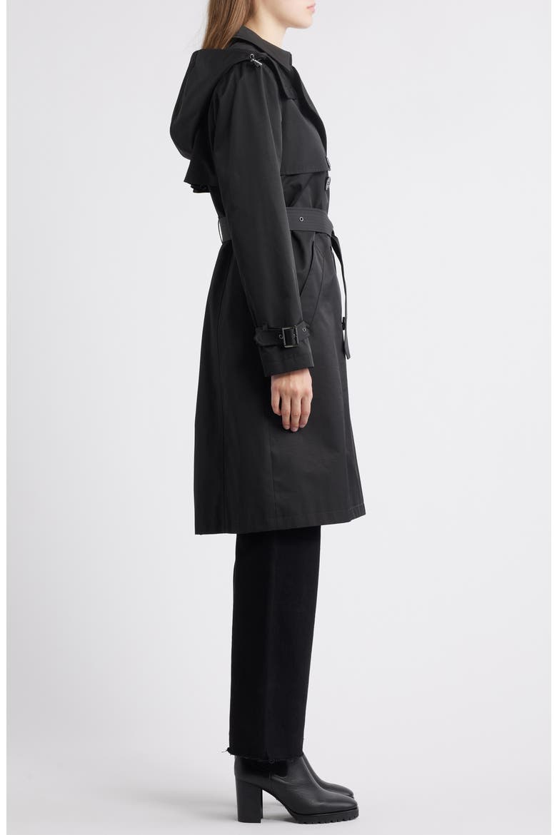Water Resistant Hooded Trench Coat, Alternate, color, BLACK