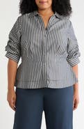 Wit & Wisdom Double Peplum Striped Button-Down Top