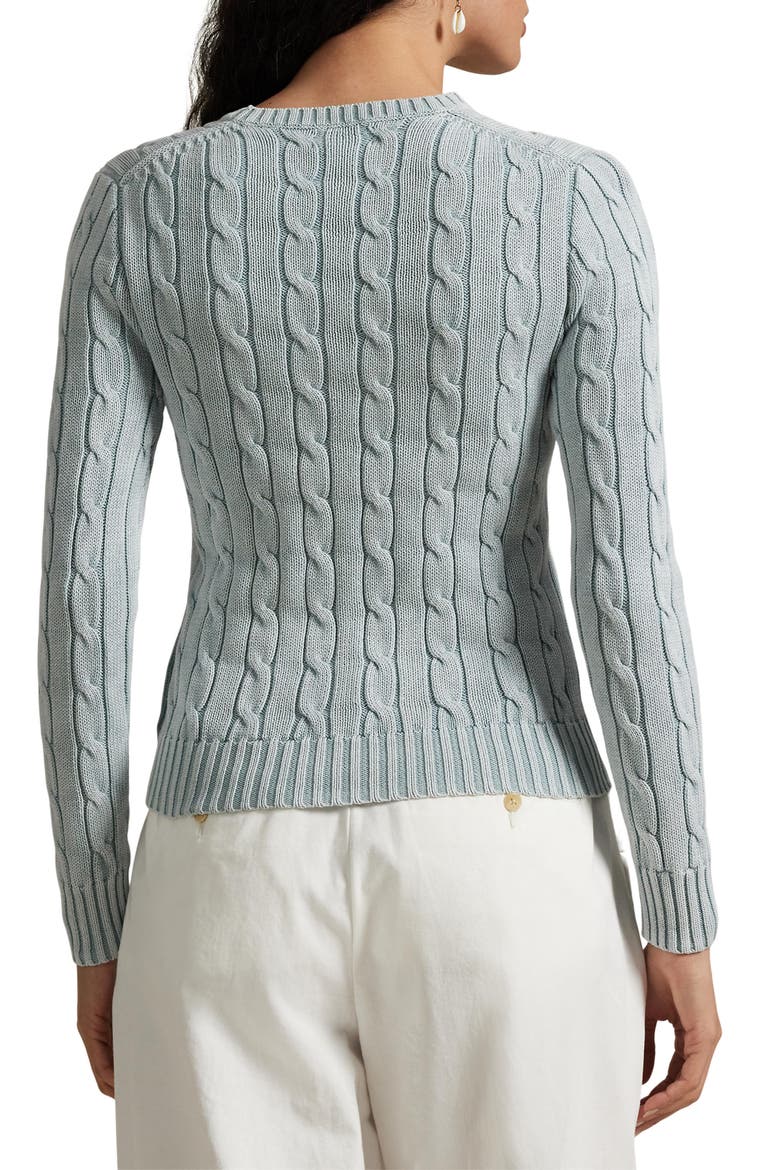 Cable Knit Cotton Crewneck Sweater, Alternate, color, LIGHT CHAMBRAY