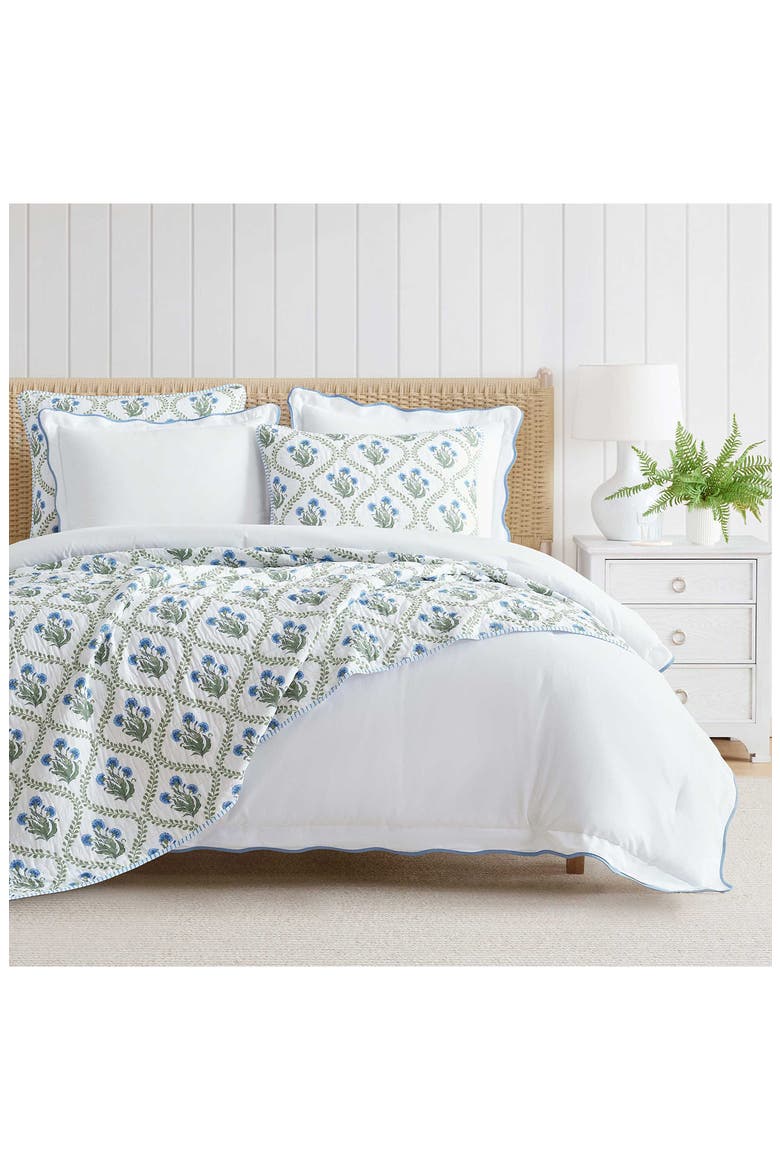 Simple Scallop Cotton Percale Duvet Cover Set, Alternate, color, WHITE/ MOUNTAIN RANGE