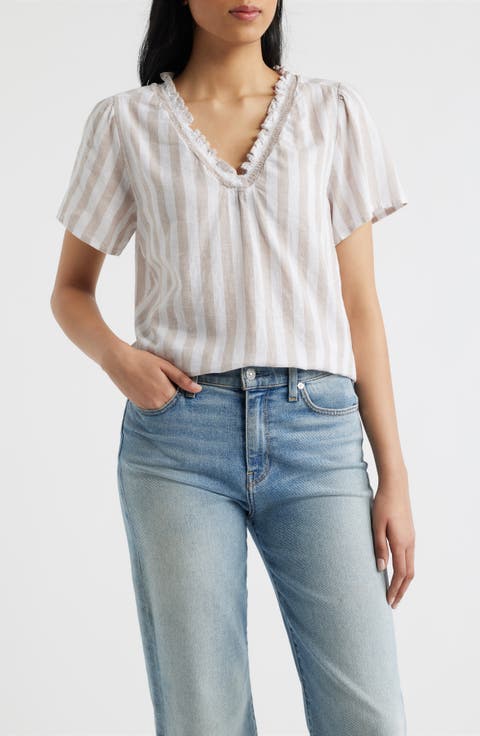 Bree Ruffle Linen & Cotton Top
