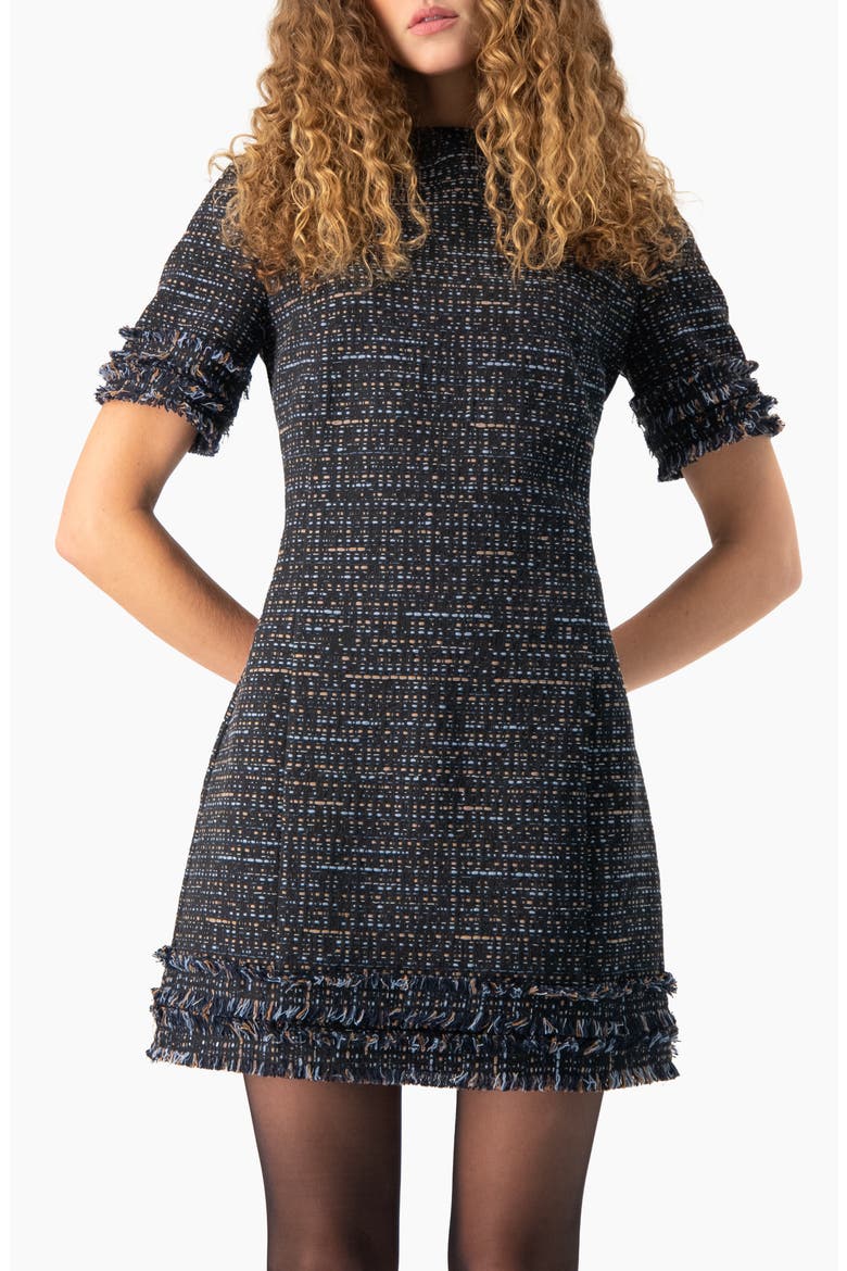 Tweed Sheath Dress with Fringe Details, Main, color, Navy Blue