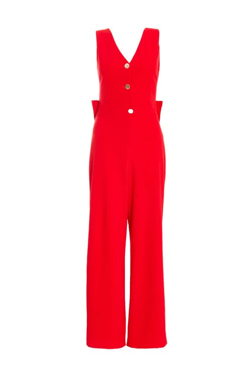 Quiz Button Front Scuba Crepe Jumpsuit With Open Back In Red