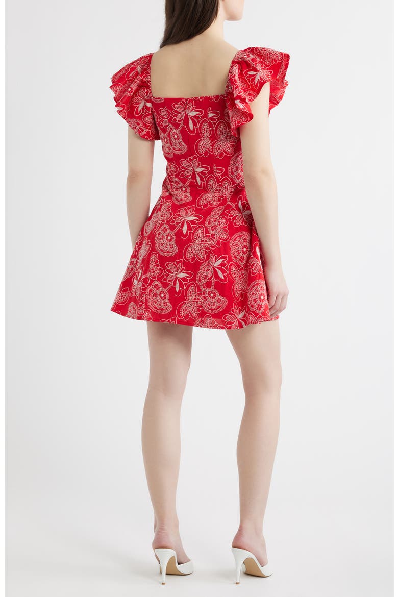 Giovana Floral Embroidery Flutter Sleeve Cotton Minidress, Alternate, color, HOT CORAL