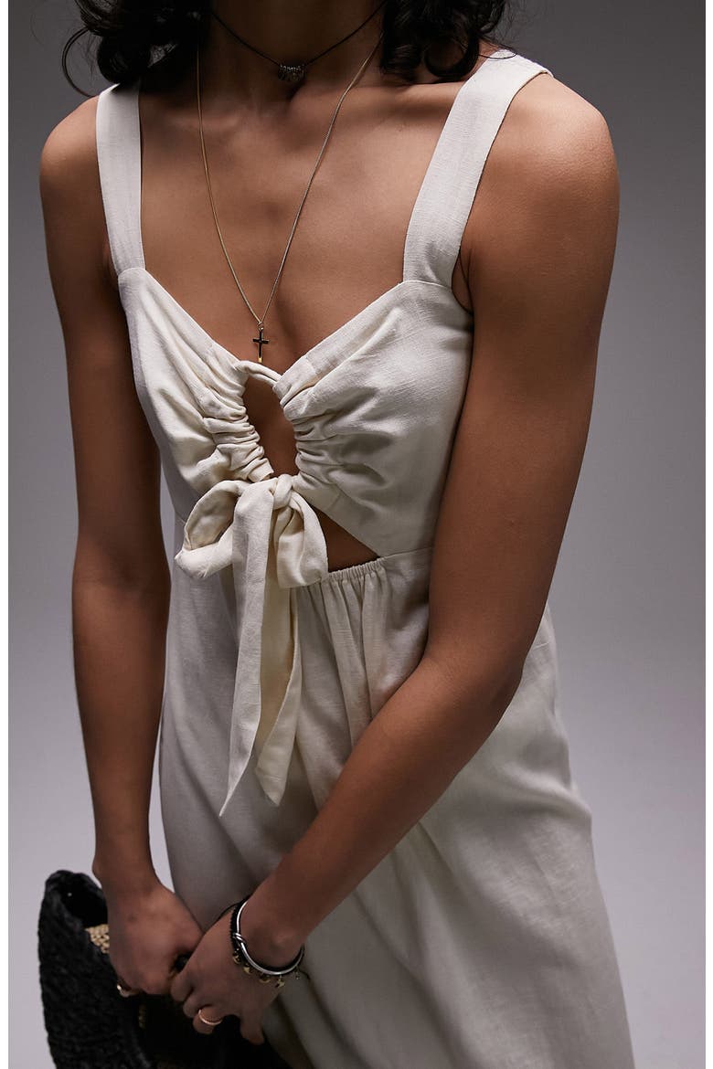 Tie Front Sleeveless Midi Dress, Alternate, color, CREAM