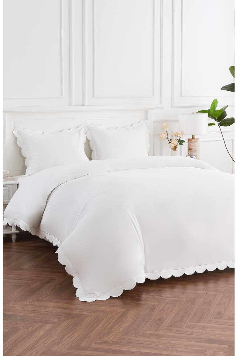 Scallop Embroidered Cotton Duvet Set, Alternate, color, WHITE/ WHITE