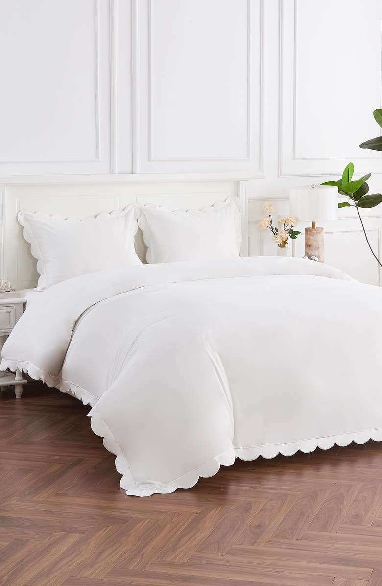 MELANGE HOME Scallop Embroidered Cotton Duvet Set, Alternate, color, White/ White