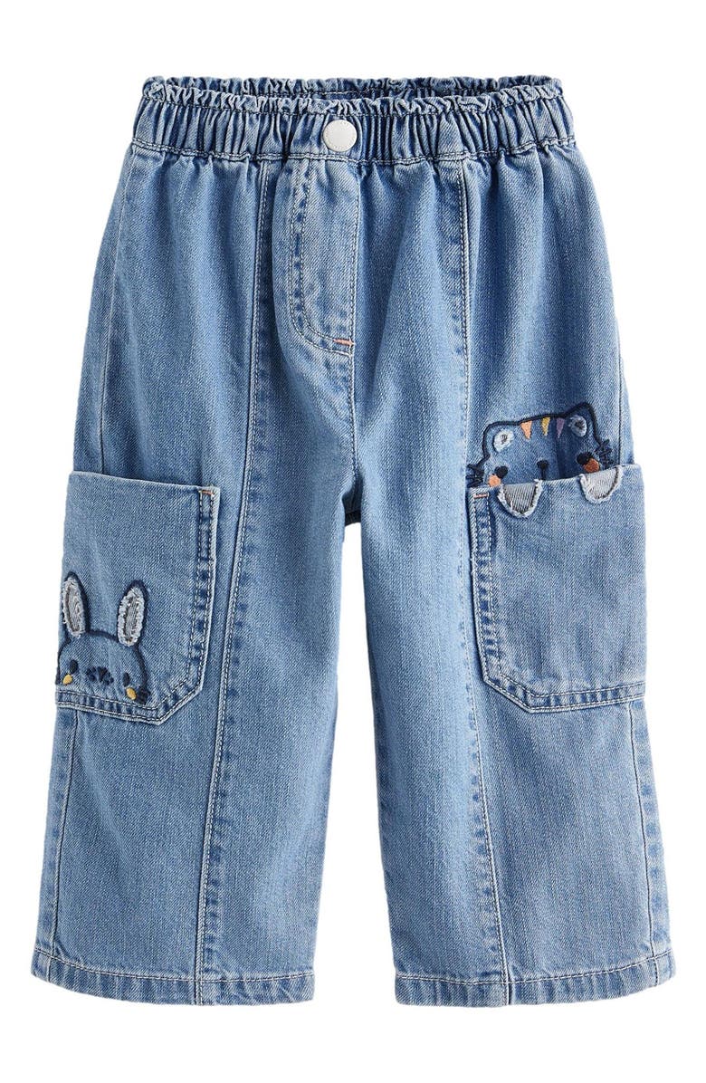 NEXT Kids' Embroidered Character Wide Leg Jeans, Main, color,