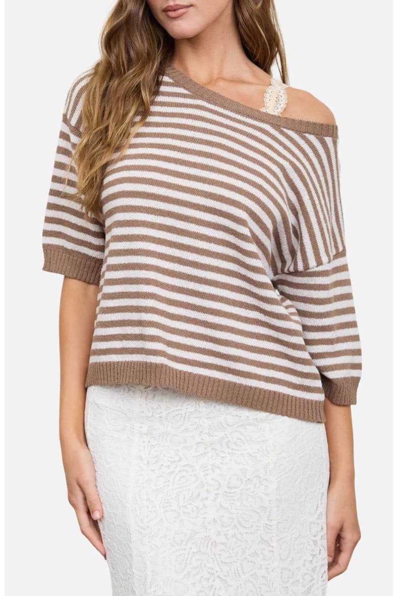 Stripe Short Sleeve Sweater, Main, color, MOCHA