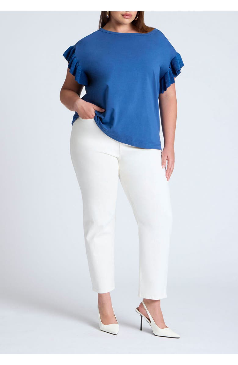 ELOQUII Ruffle Sleeve Tee, Alternate, color, Azure Blue