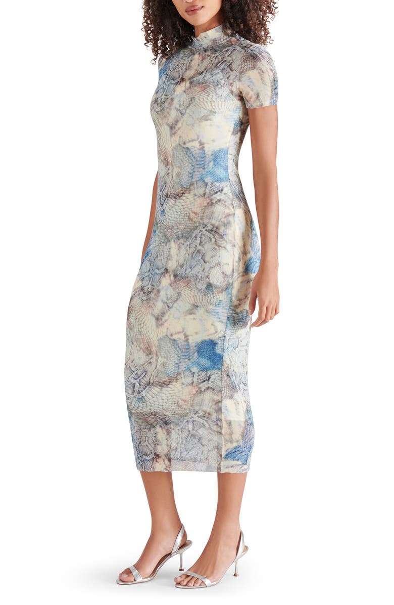 Steve Madden Viv Snakeskin Print Mesh Midi Dress, Alternate, color, 