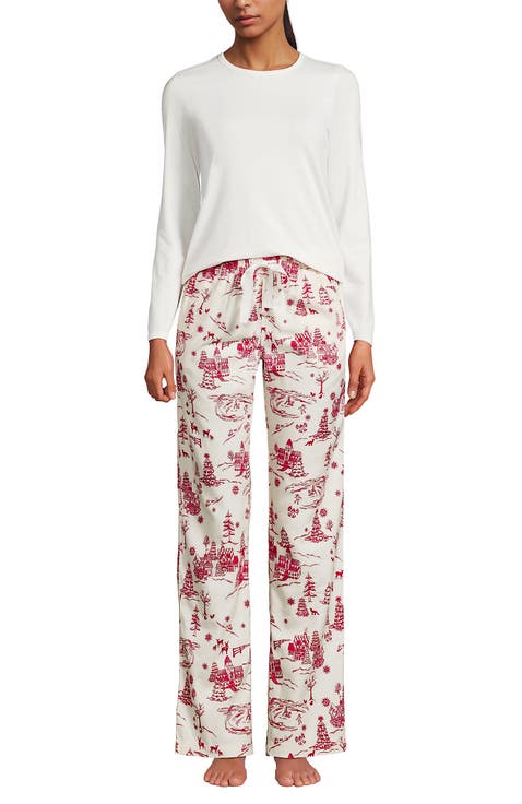 Pajama Set Knit Long Sleeve T-Shirt and Flannel Pants