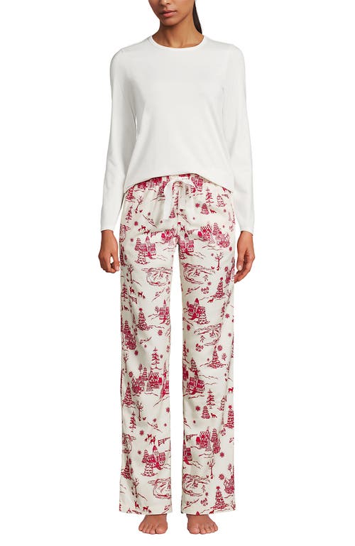 Lands' End Pajama Set Knit Long Sleeve T-shirt And Flannel Pants In Animal Print