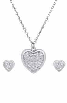 18k White Gold Plated Heart & Cross Necklace & Earrings Set