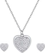 STEELTIME 18k White Gold Plated Heart & Cross Necklace & Earrings Set