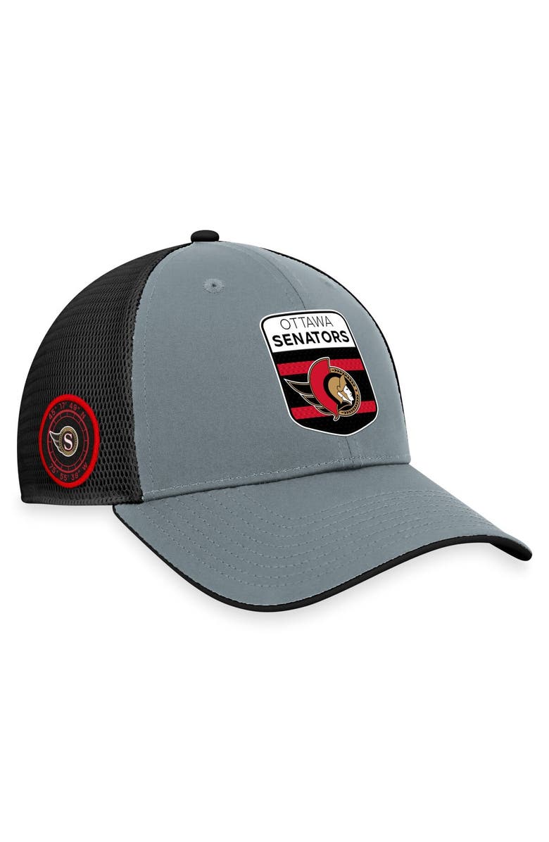 FANATICS Men's Fanatics Branded Gray/Black Ottawa Senators Authentic Pro Home Ice Trucker Adjustable Hat, Main, color, Gray