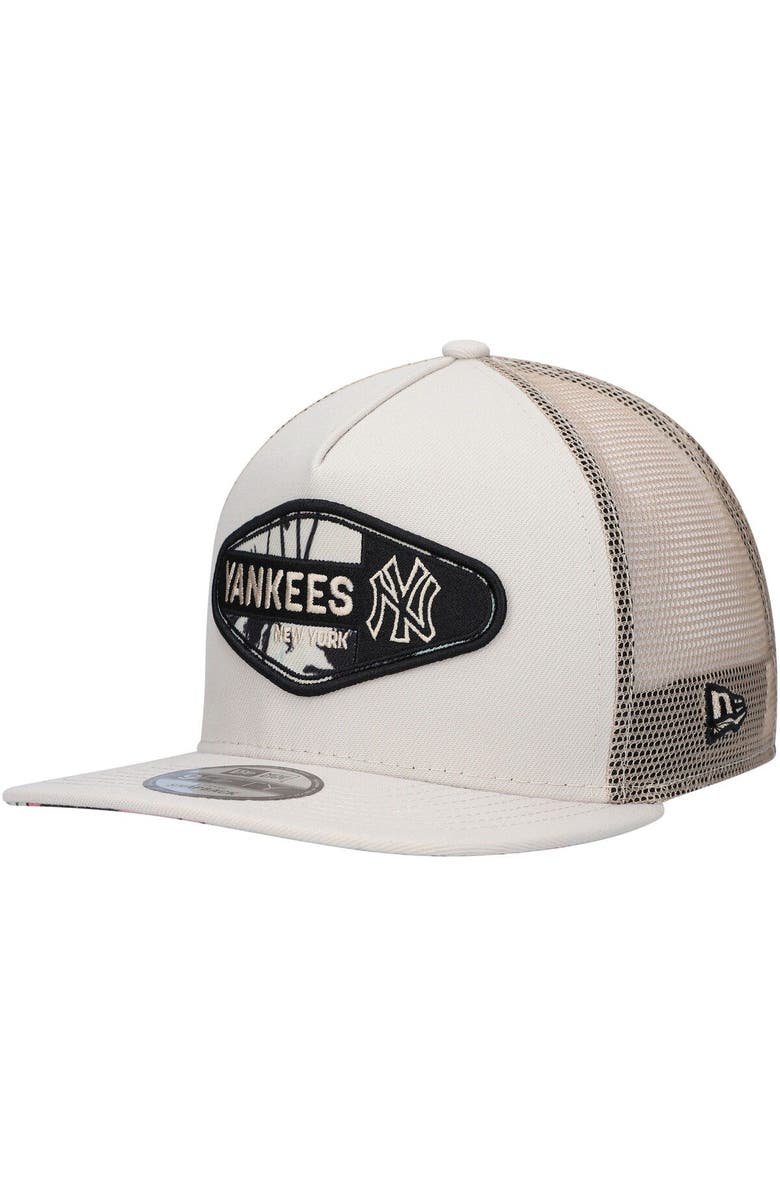 New Era Men's New Era Natural New York Yankees Retro Beachin' Patch A-Frame Trucker 9FIFTY Snapback Hat, Main, color, Natural