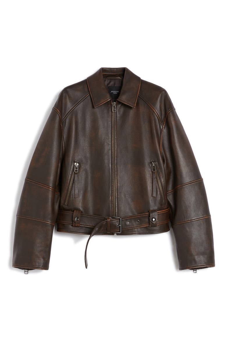 Egizio Leather Moto Jacket, Alternate, color, DARK BROWN