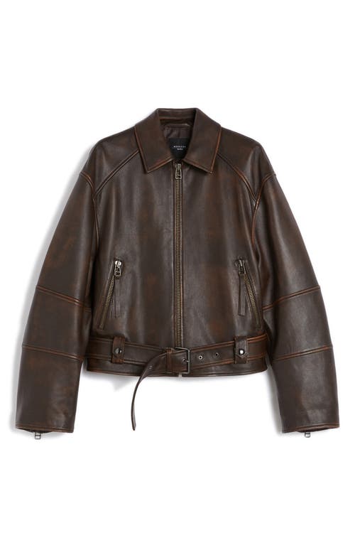 Weekend Max Mara Egizio Leather Moto Jacket In Brown