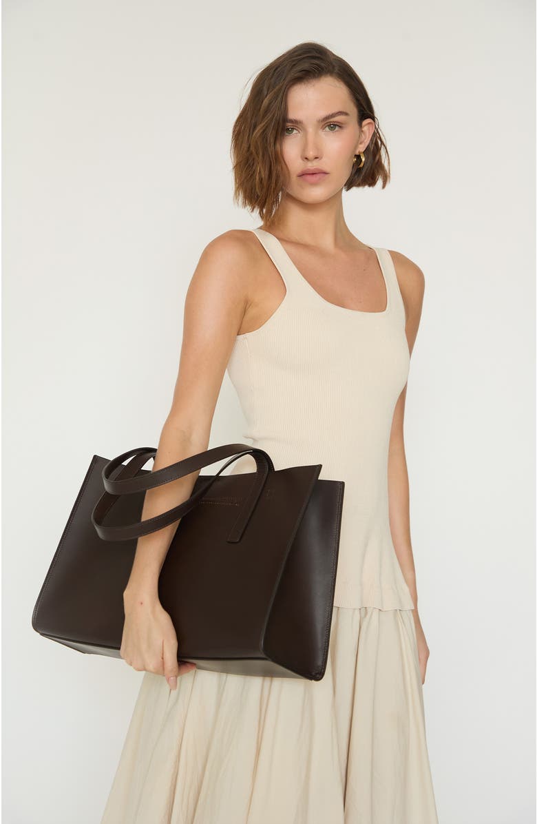 HYER GOODS Luxe Doubleface Leather Laptop Tote Bag, Alternate, color, Dark Chocolate