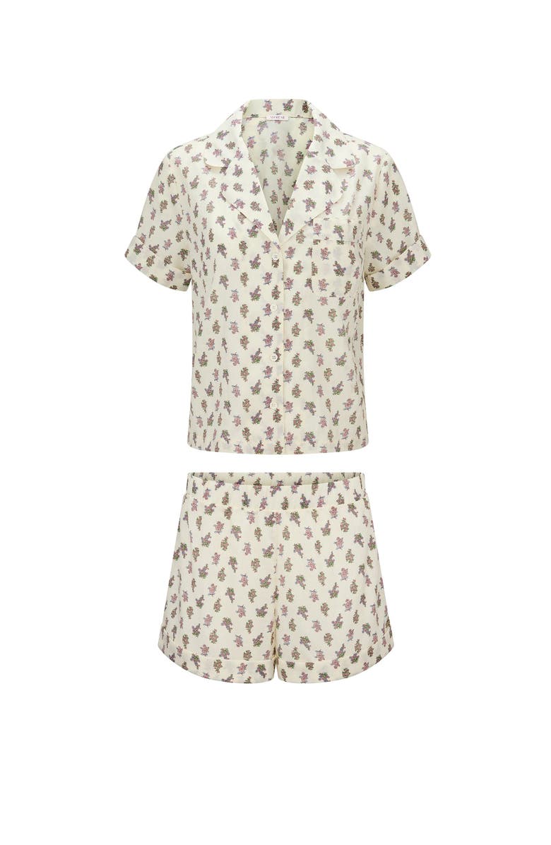 Adore Me Lucero Short Sleeve Top & Shorts Pajama Set, Alternate, color, Floral Beige