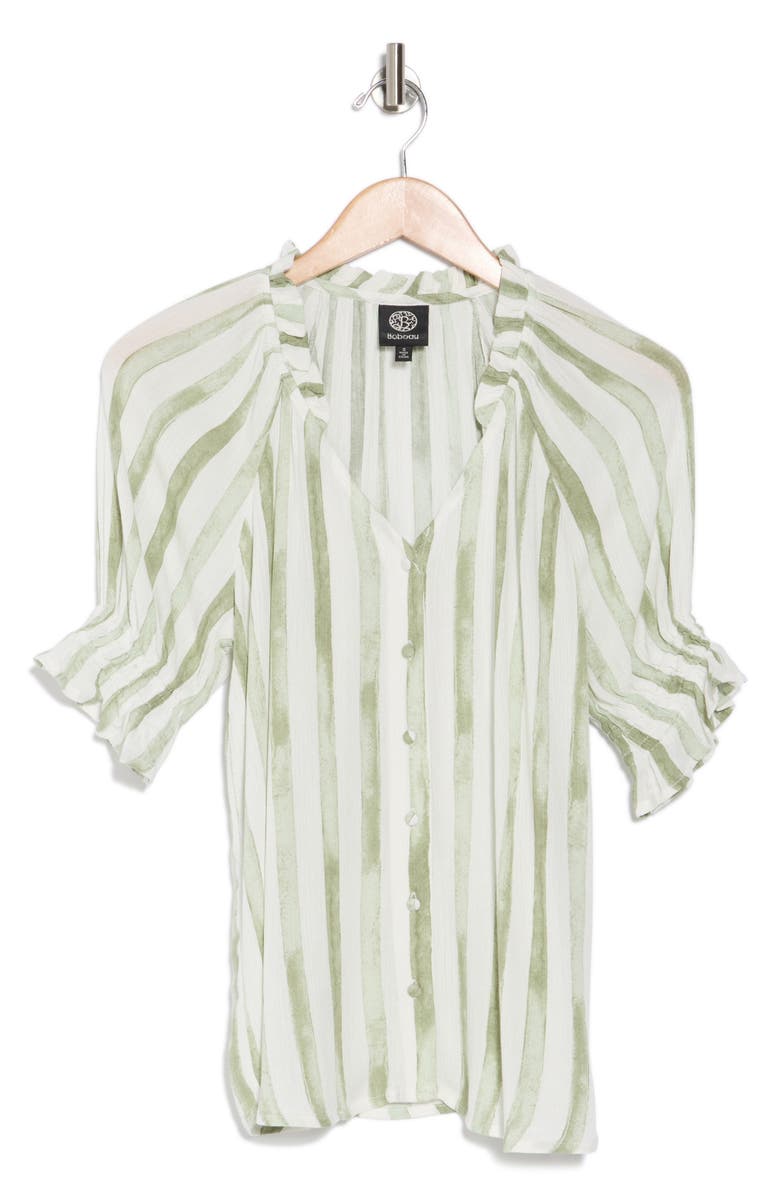 Bobeau Ruffle Split Neck Button-Down Top, Alternate, color,
