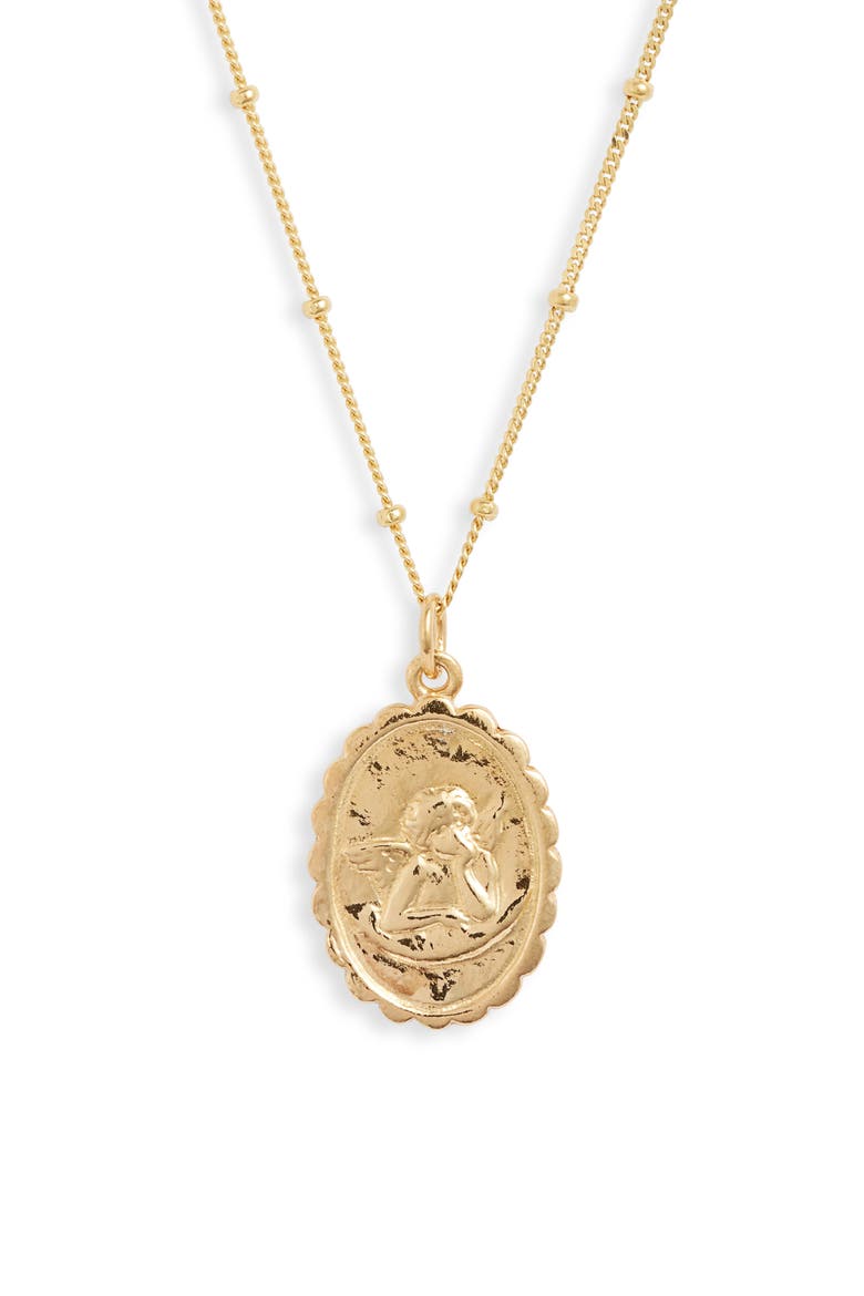 Argento Vivo Oval Angel Coin Pendant Necklace, Main, color, GOLD