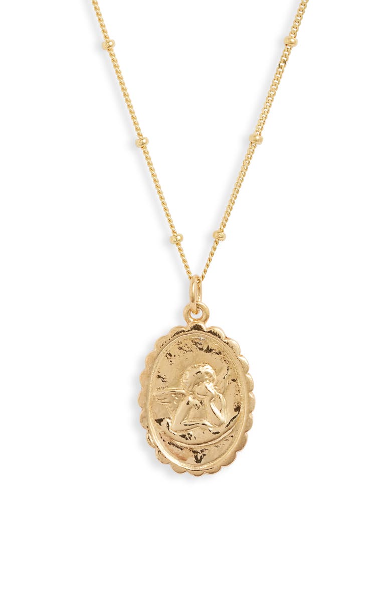 Argento Vivo Sterling Silver Argento Vivo Oval Angel Coin Pendant Necklace, Main, color, 