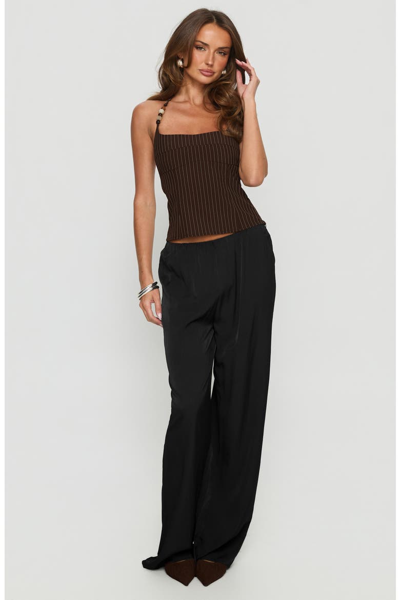 Cherise Bead Detail Halter Top, Alternate, color, BROWN PINSTRIPE