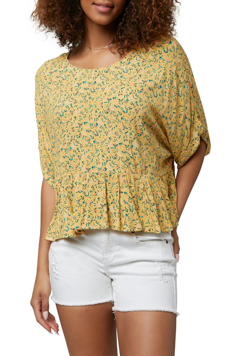 Wynde Flounce Hem Floral Woven Top, Main, color, MIMOSA