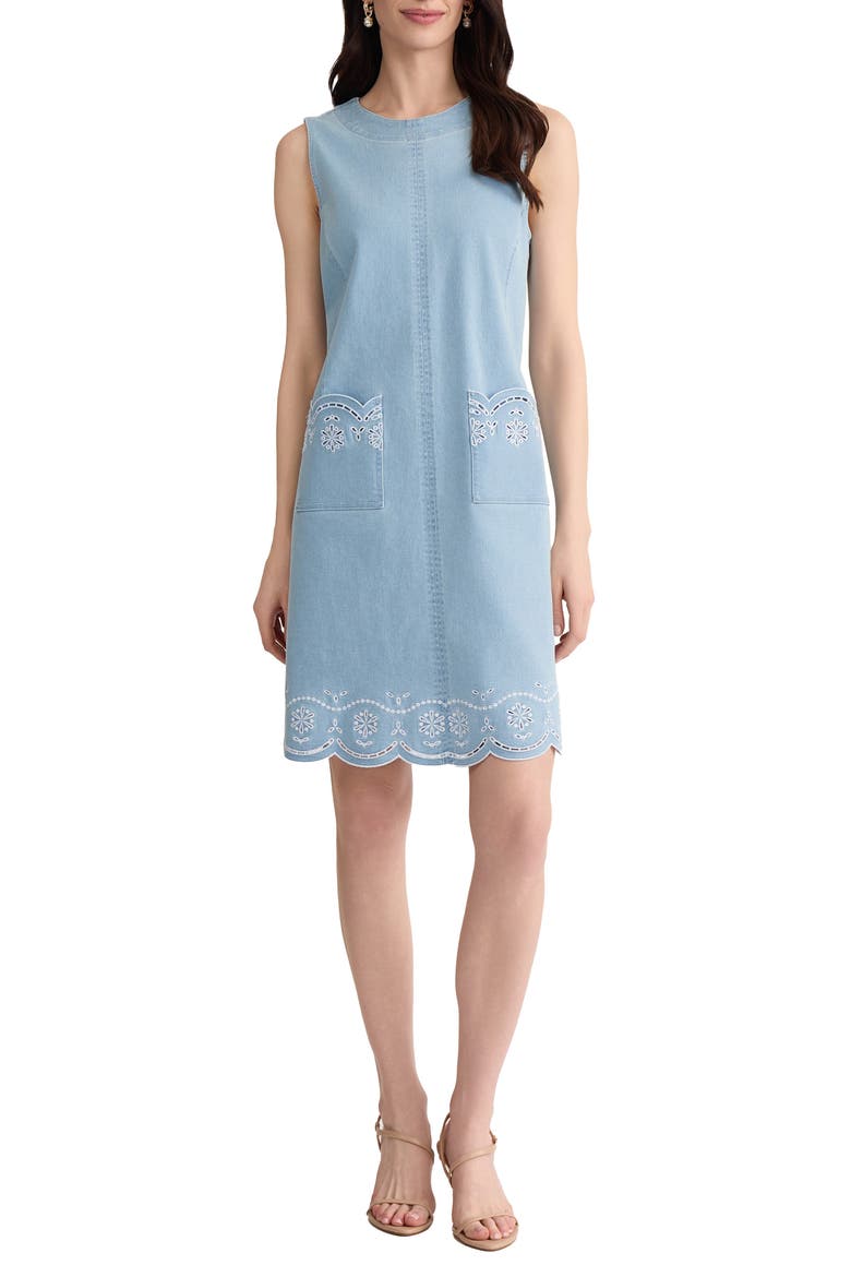 Eyelet Embroidery Sleeveless Minidress, Main, color, HUNTINGTON WASH