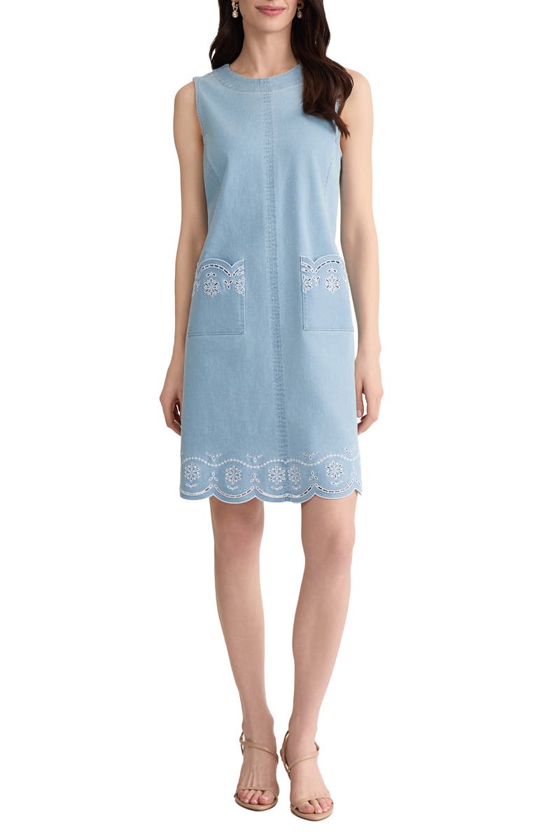 Jones New York Eyelet Embroidery Sleeveless Minidress, Main, color, Huntington Wash