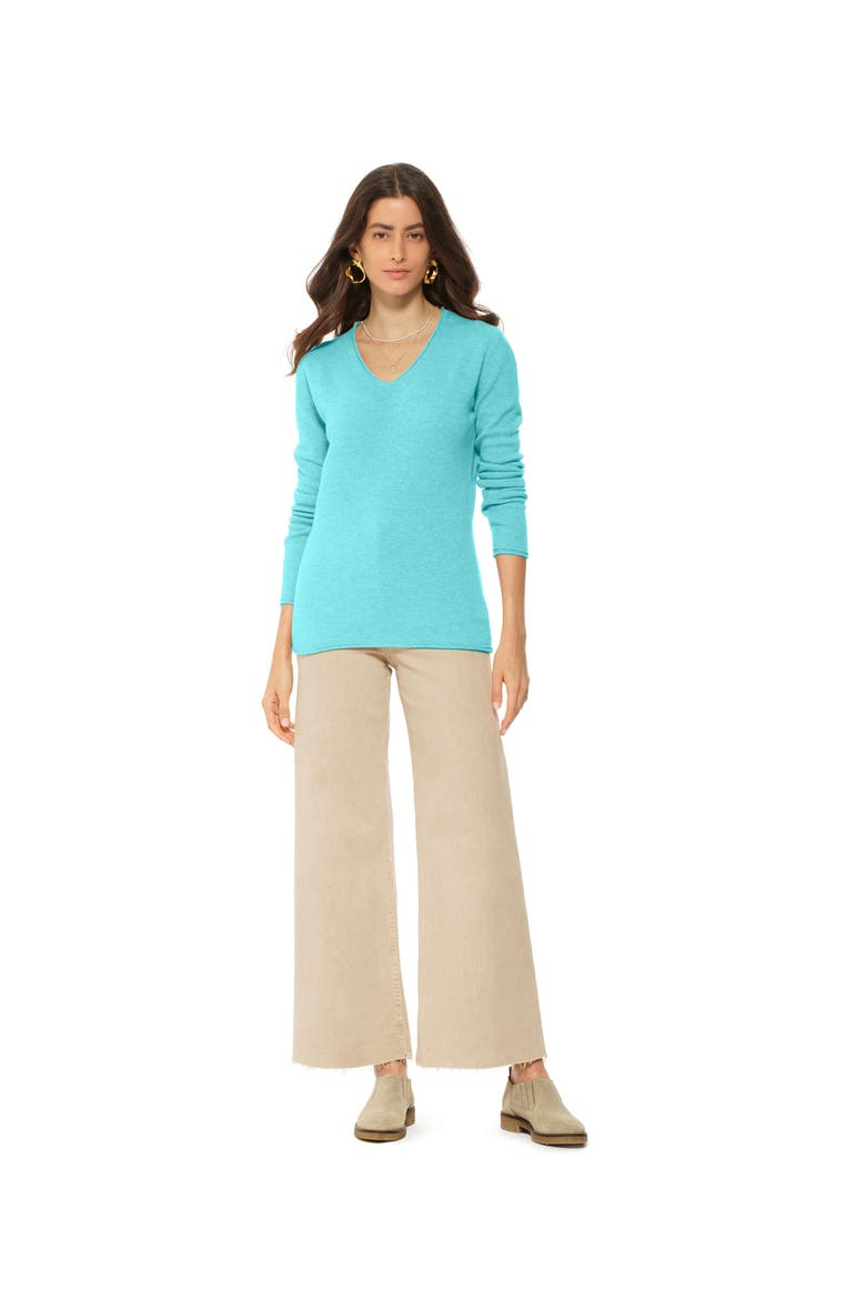 Ultra-Light Cashmere V-Neck Sweater, Alternate, color, Cyan