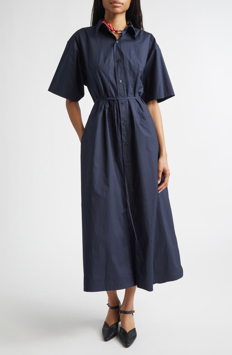 PLAN C Oversize Cotton Shirtdress, Main, color, Blue Black