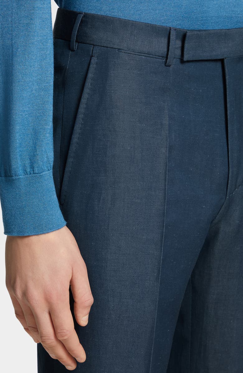ZEGNA Trofeo Wool & Linen Pants, Alternate, color, Dark Teal Blue