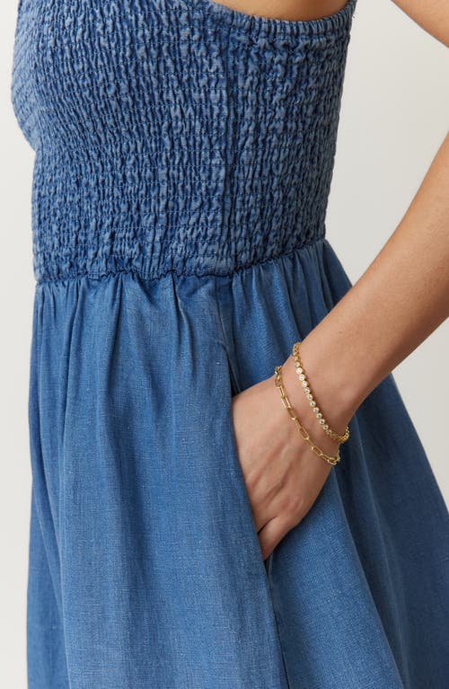 Marine Layer Selene Smocked Sleeveless Maxi Dress In Medium Wash