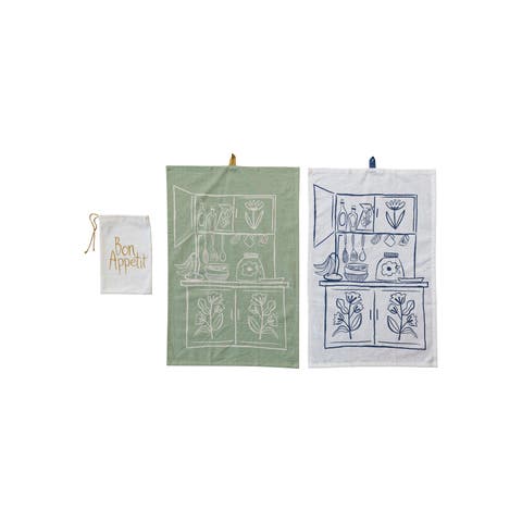 Cottage Kitchen Cotton Slub Kitchen and Tea Towels, Set of 2