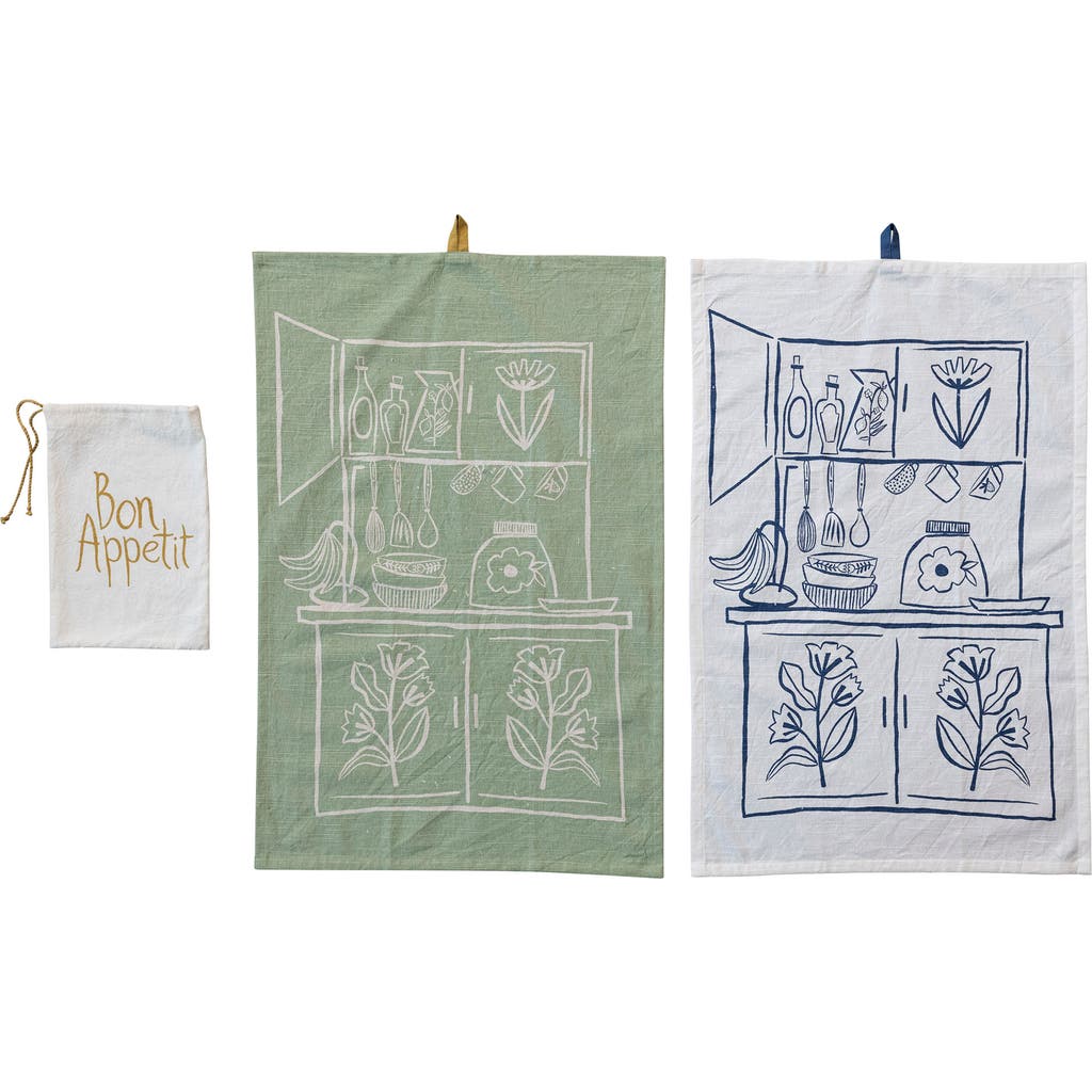 Storied Home Cottage Kitchen Cotton Slub Kitchen And Tea Towels, Set Of 2 In Green