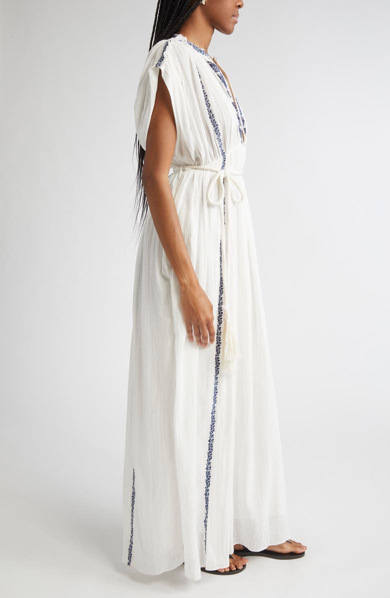 Isabel Marant Étoile Liviane Embroidered Maxi Dress, Alternate, color, Ecru/ Blue