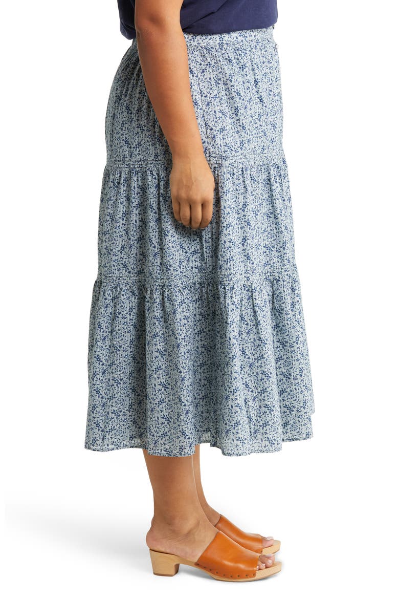 Florentine Floral Button Front Tiered Maxi Skirt, Alternate, color, GLASSWARE BLUE