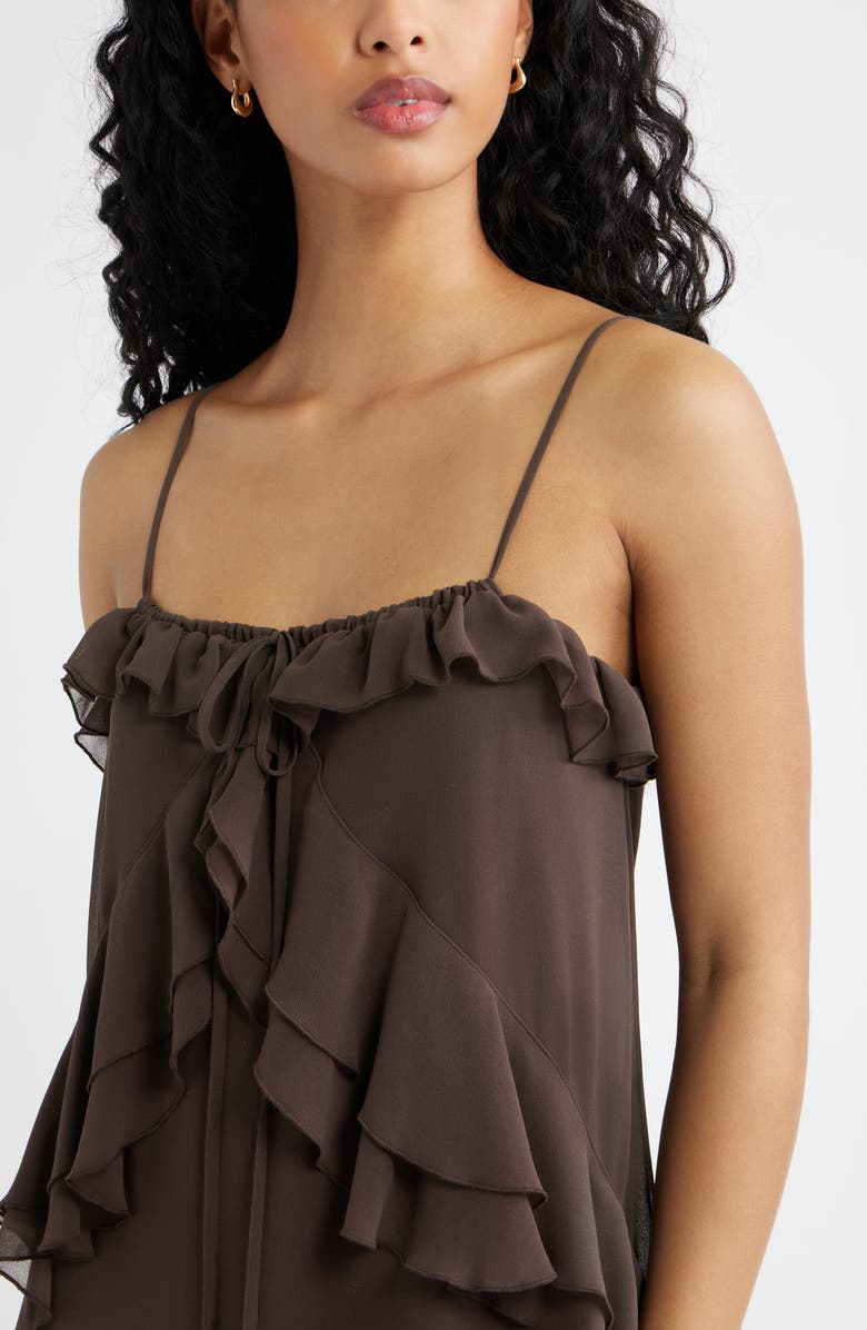 Open Edit Ruffle Chiffon Minidress, Alternate, color, Brown Seal