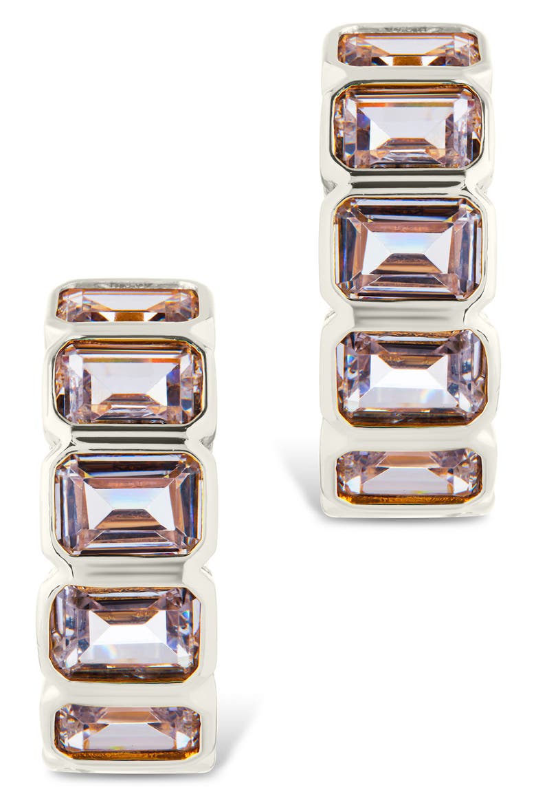 Nyssa Baguette Cubic Zirconia Hoop Earrings, Alternate, color, SILVER/ EMBER