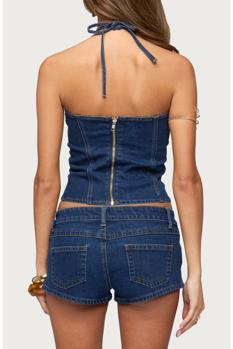 Jagger Denim Bustier Halter Top, Alternate, color, DARK-BLUE-WASHED