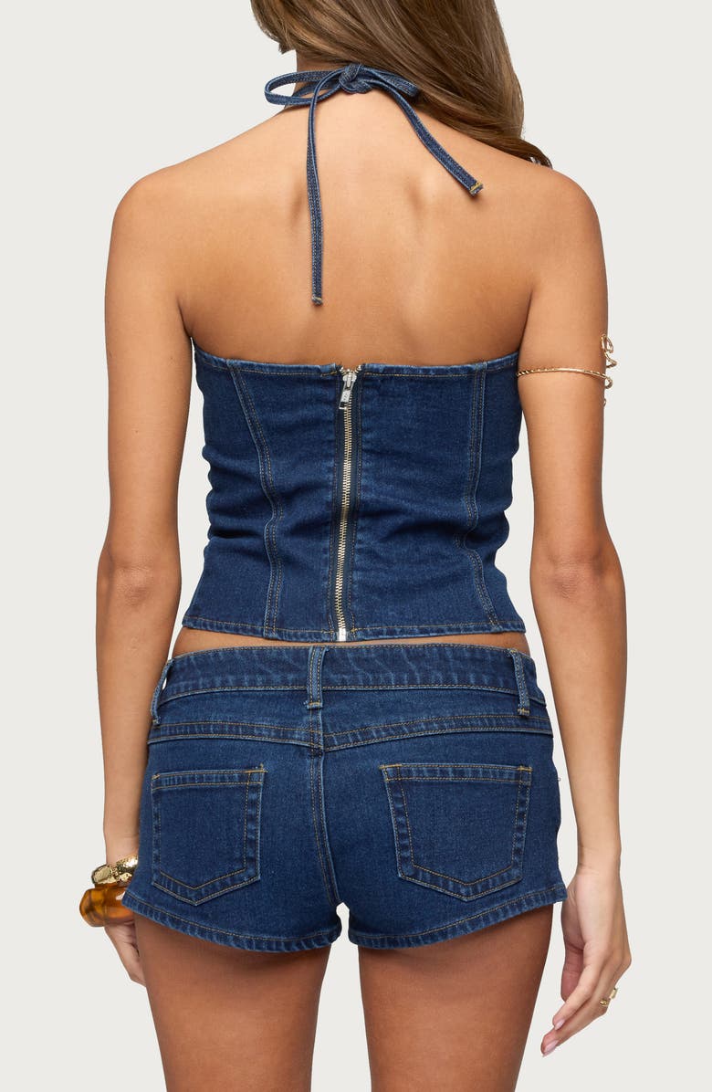 EDIKTED Jagger Denim Bustier Halter Top, Alternate, color, 