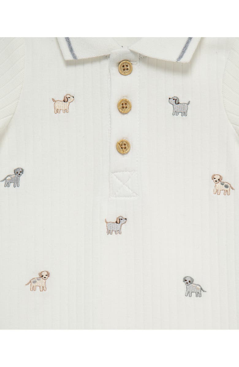 Little Me Puppies Cotton Polo Romper & Hat Set, Alternate, color, White