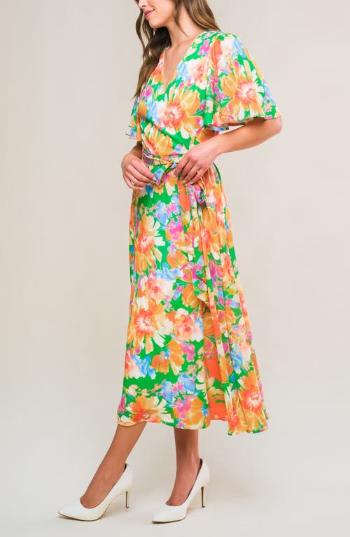 Flying Tomato Floral Flutter Sleeve Wrap Midi Dress
