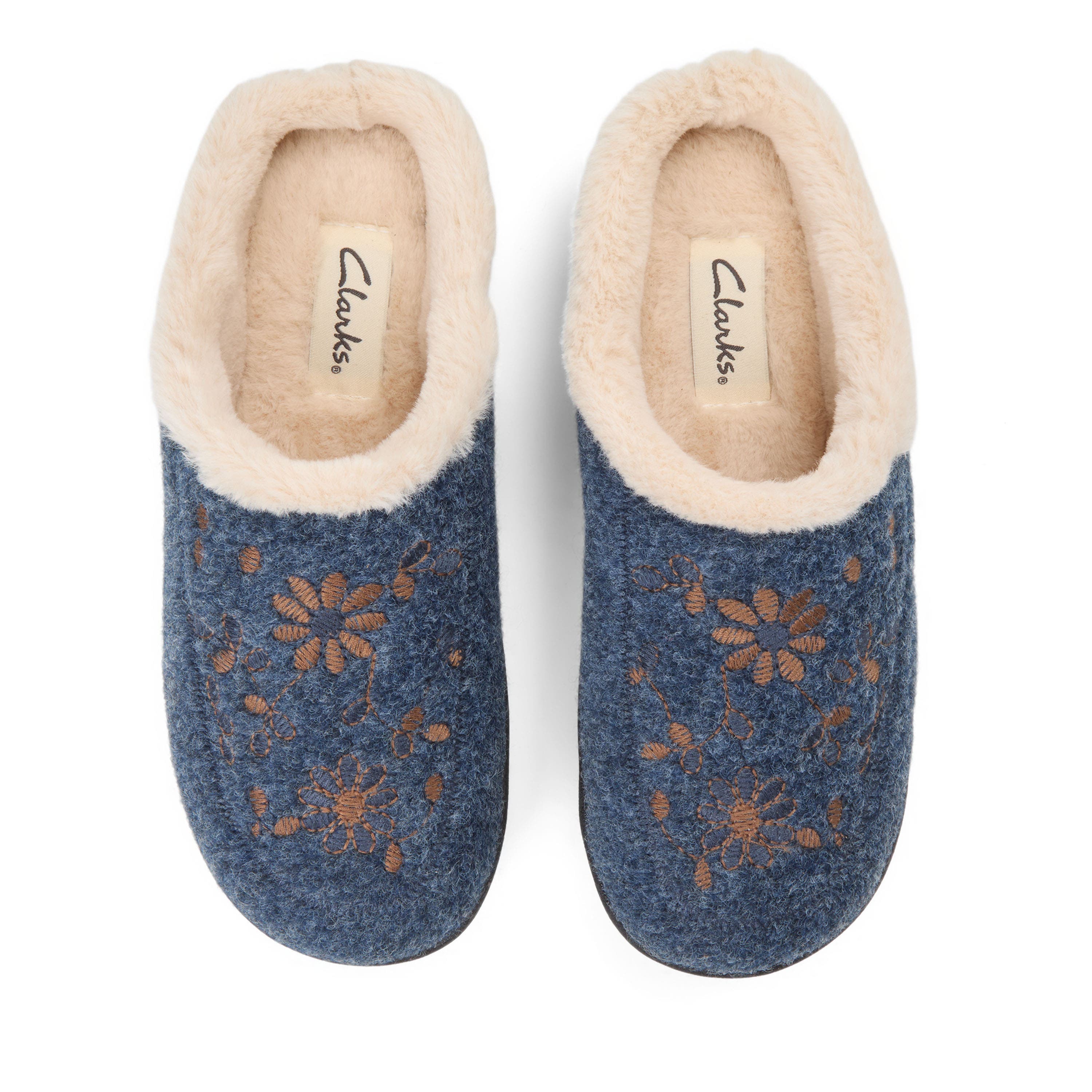 Clarks® Felted Clog With Faux Fur Cuff & Embroidery Detail Slippers ...