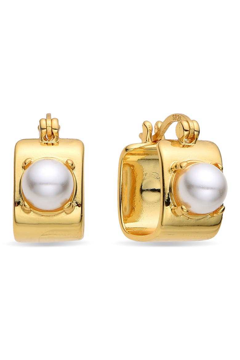 Valentine Imitation Pearl Huggie Hoop Earrings, Main, color, GOLD
