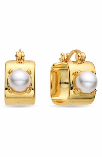 Valentine Imitation Pearl Huggie Hoop Earrings