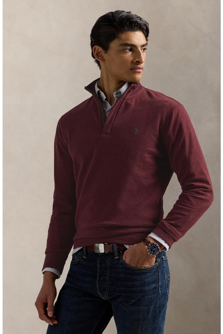 Cotton Blend Quarter Zip Pullover, Alternate, color, SPRING WINE HEATHER/C5999